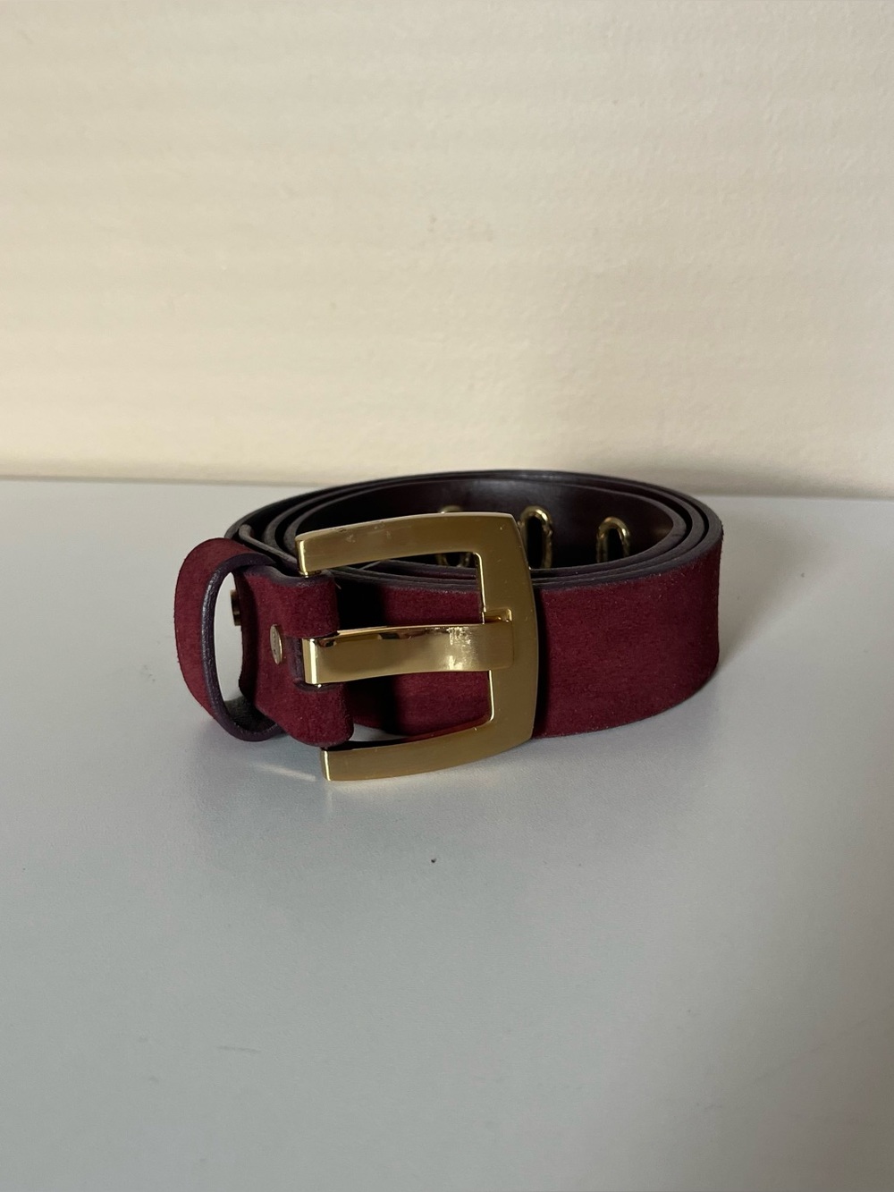 Banana Republic burgundy suede leather belt with gold buckle